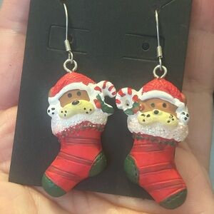 Vintage 1990 Santa Stocking Dangle Earrings